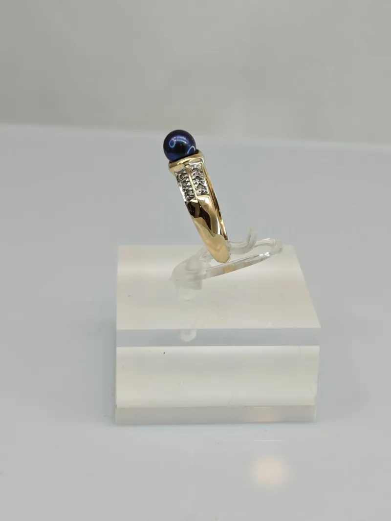 Clearance Pamono Vintage Pearl Gold Ring with Diamonds, 1970s