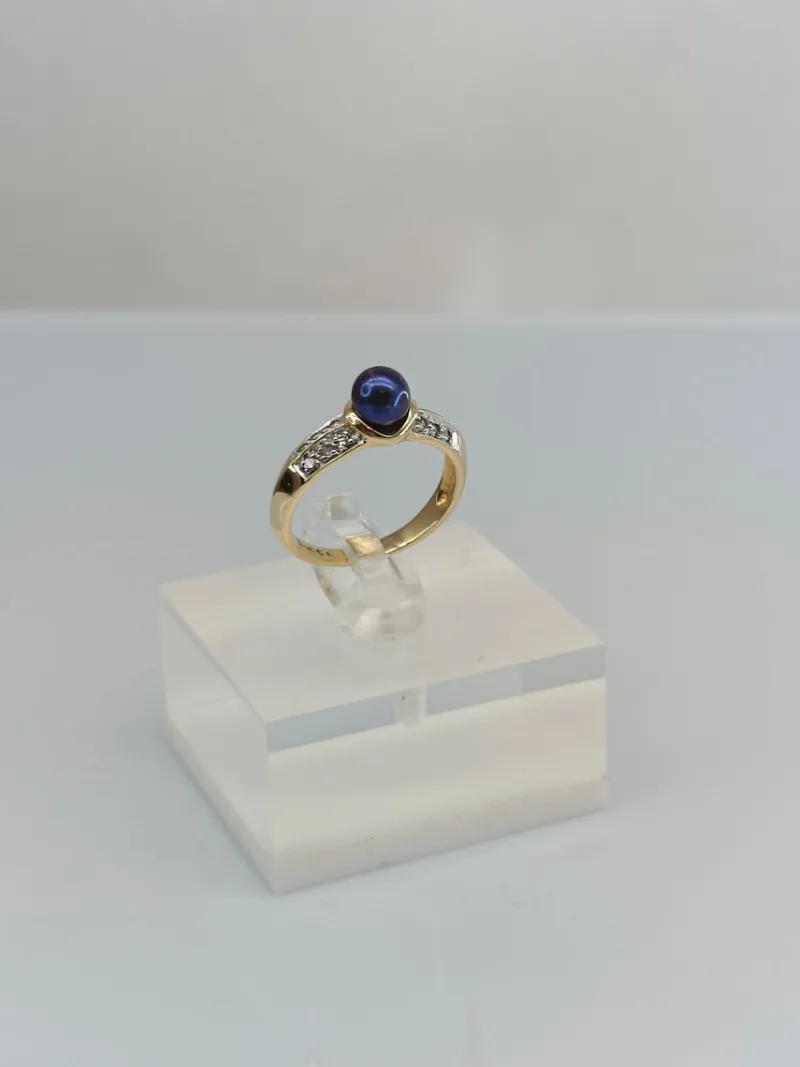 Clearance Pamono Vintage Pearl Gold Ring with Diamonds, 1970s