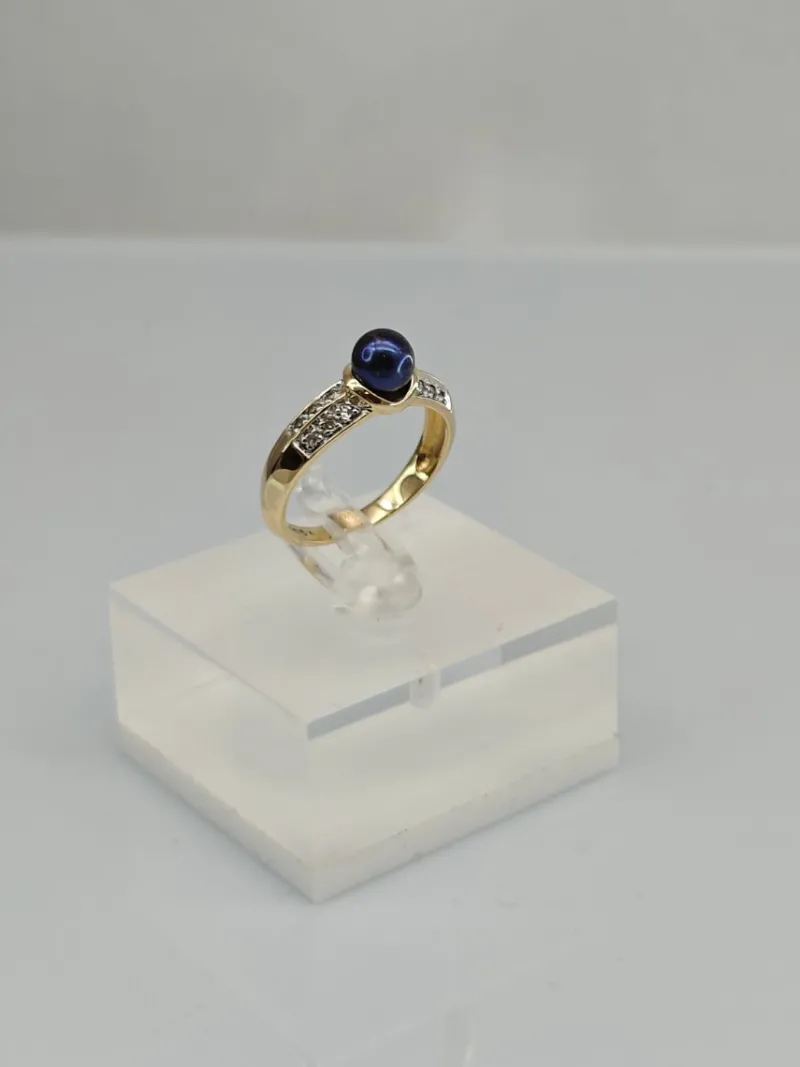 Clearance Pamono Vintage Pearl Gold Ring with Diamonds, 1970s