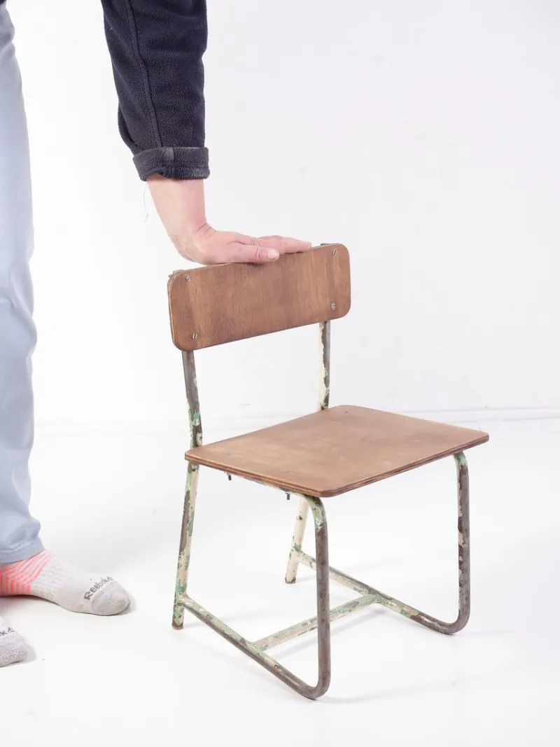 Best Pamono Vintage Plywood & Steel School Chair, 1970s