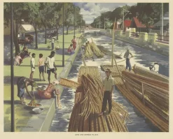 Discount Pamono Vintage Poster of Cane and Bamboo Transportation on Java c.1960