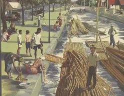 Discount Pamono Vintage Poster of Cane and Bamboo Transportation on Java c.1960