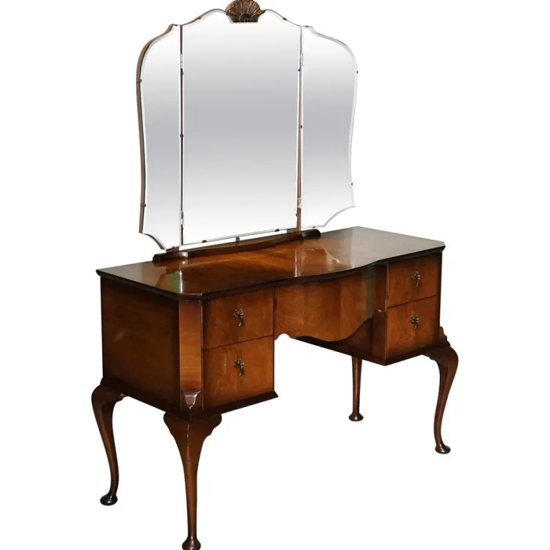 Best Pamono Vintage Queen Anne Style Legs Dressing Table with Large Mirror