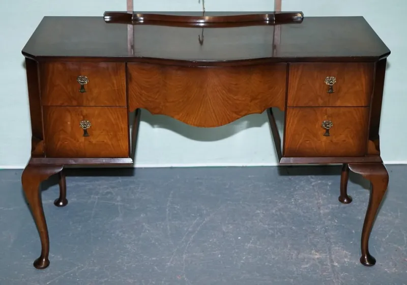 Best Pamono Vintage Queen Anne Style Legs Dressing Table with Large Mirror