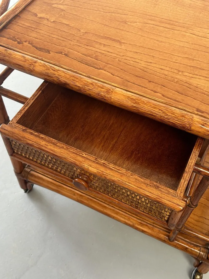 Sale Pamono Vintage Rattan and Leather Bar Cart
