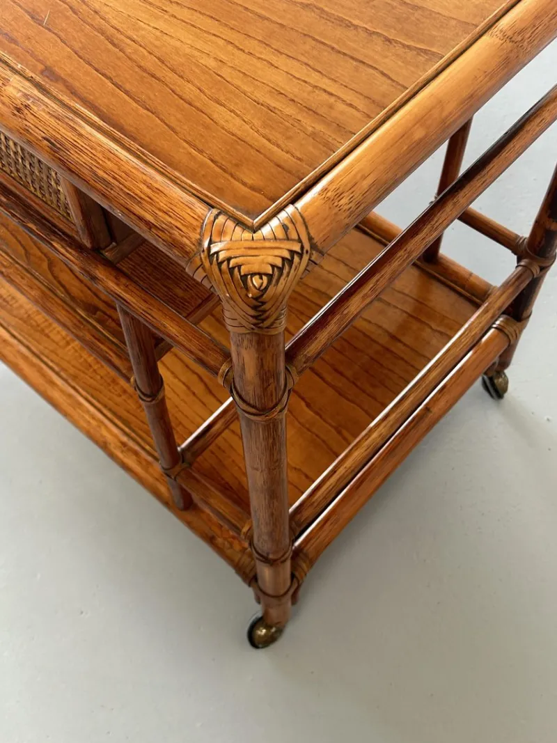 Sale Pamono Vintage Rattan and Leather Bar Cart
