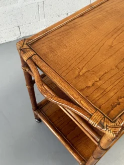 Sale Pamono Vintage Rattan and Leather Bar Cart