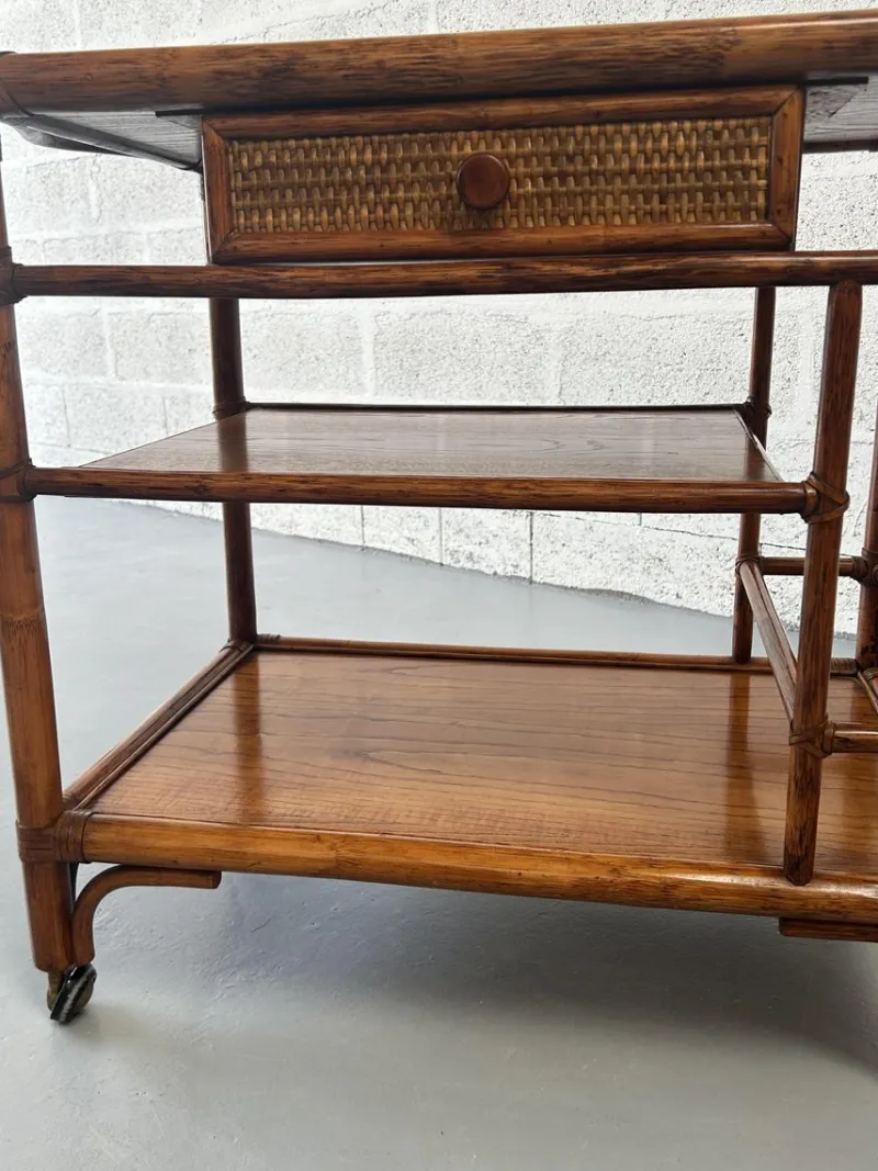 Sale Pamono Vintage Rattan and Leather Bar Cart