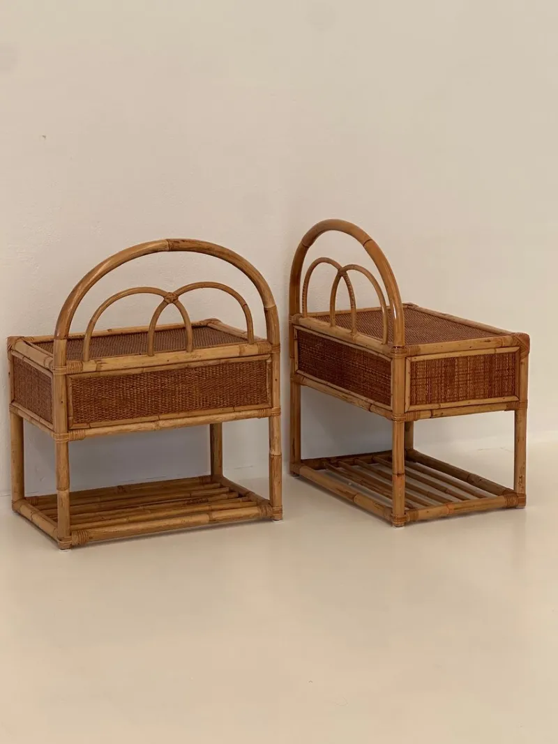 Pamono Vintage Rattan Bedside Tables, 1980s, Set of 2> Nightstands