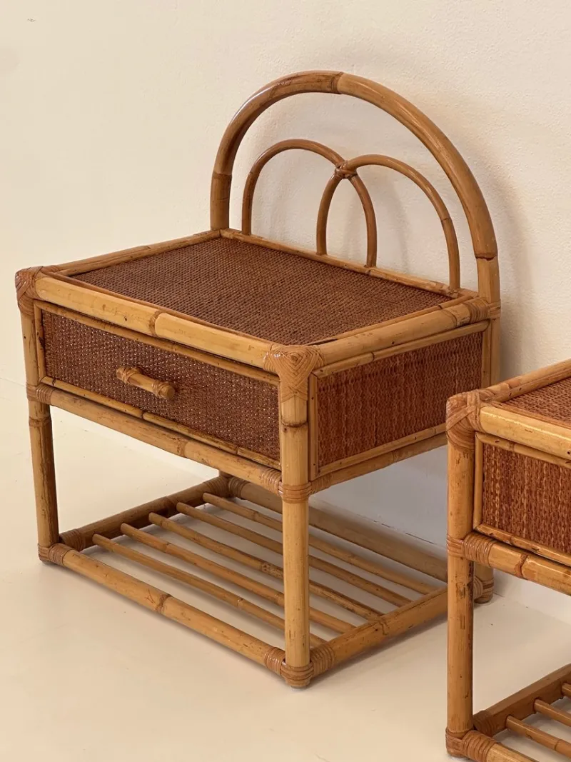 Pamono Vintage Rattan Bedside Tables, 1980s, Set of 2> Nightstands