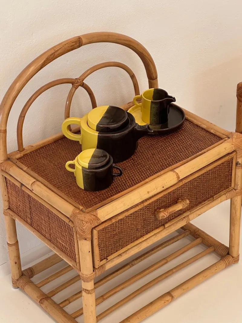 Pamono Vintage Rattan Bedside Tables, 1980s, Set of 2> Nightstands