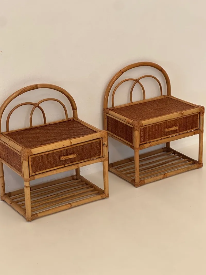 Pamono Vintage Rattan Bedside Tables, 1980s, Set of 2> Nightstands