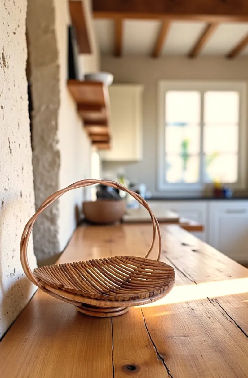 Pamono Vintage Rattan Fruit Bowl Basket Centerpiece by Franco Albini, 1950s