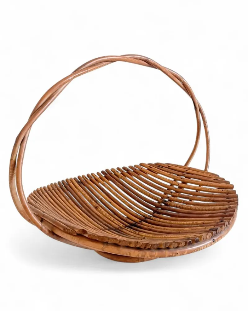 Pamono Vintage Rattan Fruit Bowl Basket Centerpiece by Franco Albini, 1950s