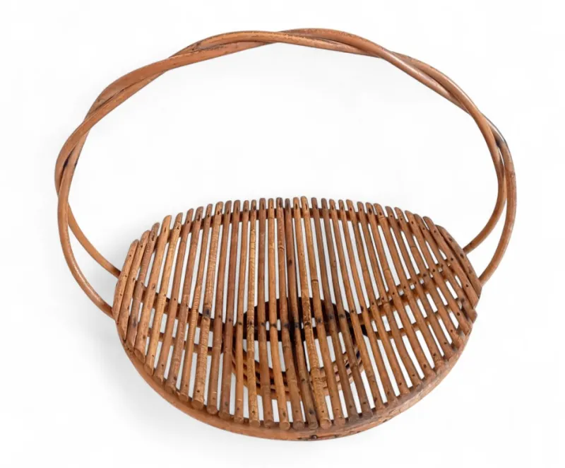 Pamono Vintage Rattan Fruit Bowl Basket Centerpiece by Franco Albini, 1950s