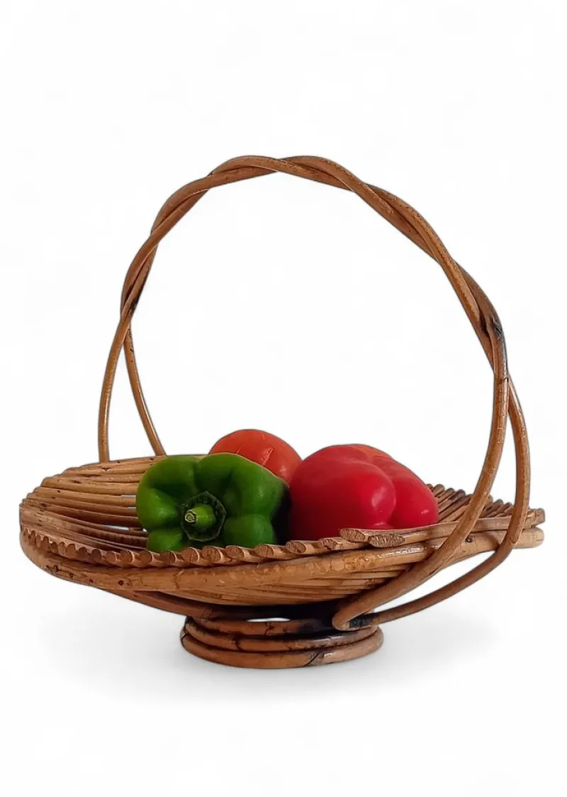 Pamono Vintage Rattan Fruit Bowl Basket Centerpiece by Franco Albini, 1950s