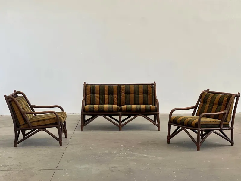 Outlet Pamono Vintage Rattan Outdoor Set, 1970s, Set of 3