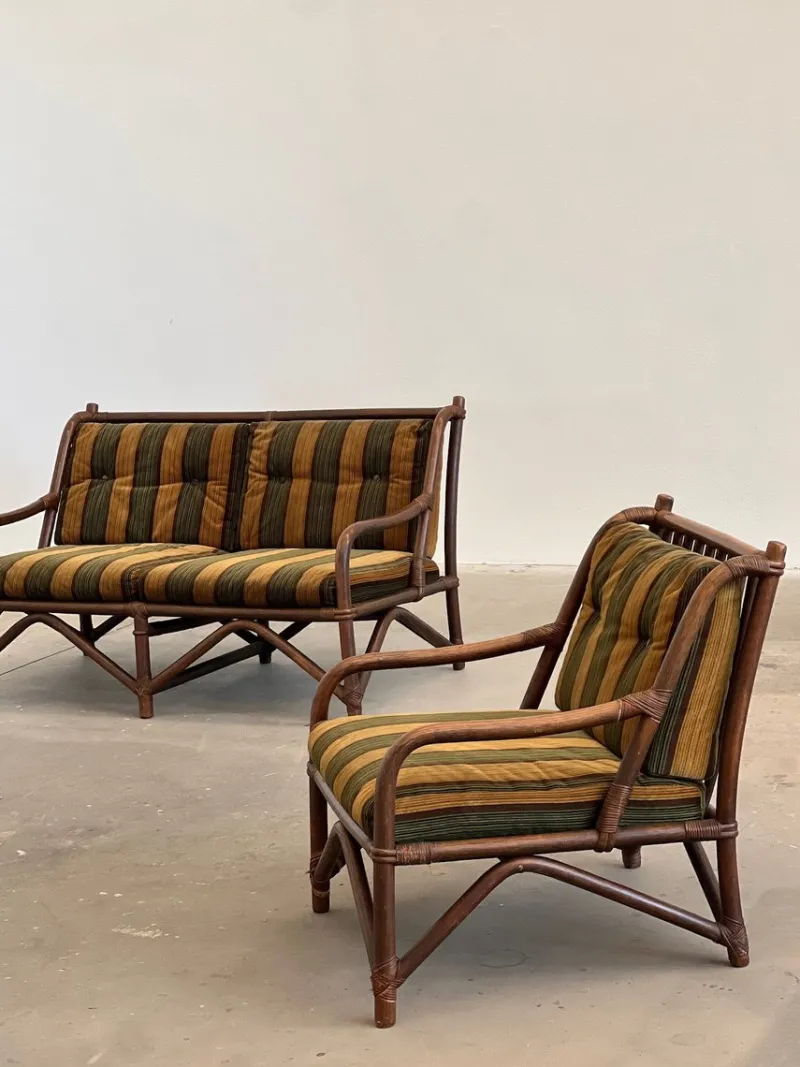 Outlet Pamono Vintage Rattan Outdoor Set, 1970s, Set of 3