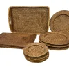 Pamono Vintage Rattan Plates, Serving Tray and Placemats, 1970s, Set of 13> Dinnerware Accessories