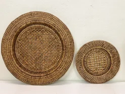 Pamono Vintage Rattan Plates, Serving Tray and Placemats, 1970s, Set of 13><noscript><img width=