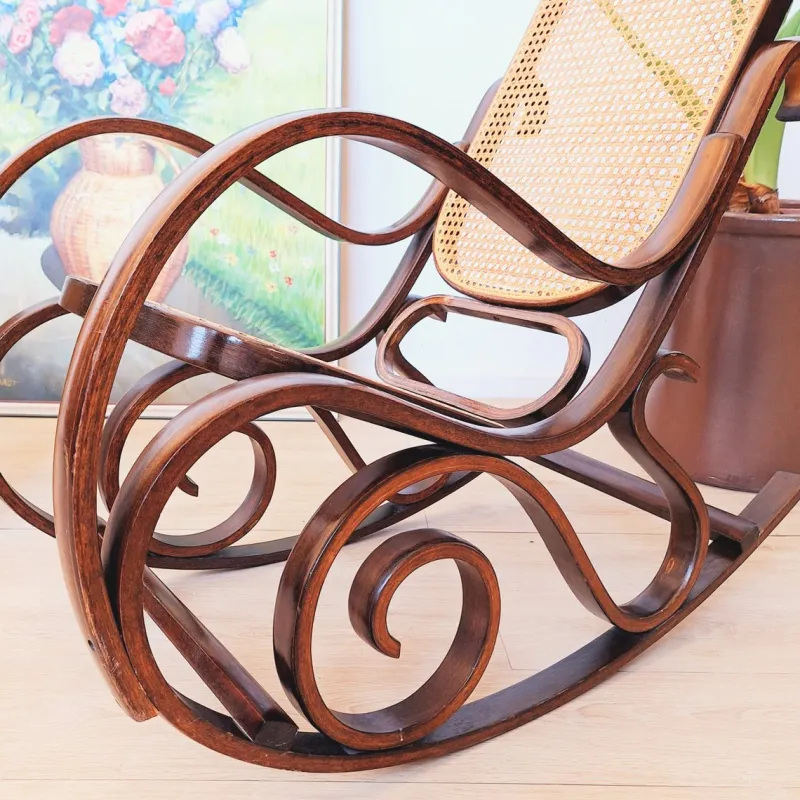 Outlet Pamono Vintage Rattan Rocking Chair in the style of Thonet, 1970s
