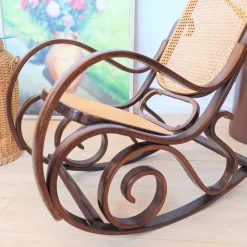 Outlet Pamono Vintage Rattan Rocking Chair in the style of Thonet, 1970s