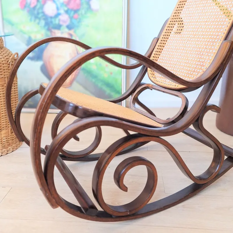 Outlet Pamono Vintage Rattan Rocking Chair in the style of Thonet, 1970s