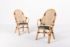 Pamono Vintage Rattan-Bamboo Indoor/Outdoor Chairs with Table, 1970s, Set of 3> Garden Tables