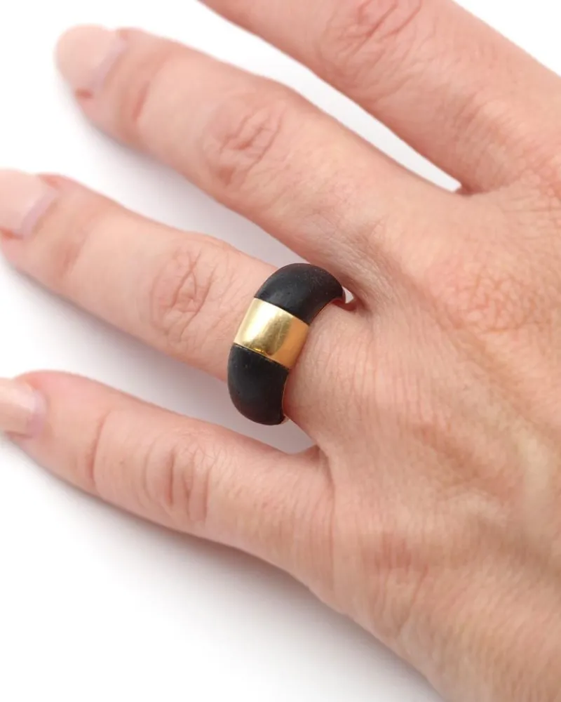 Pamono Vintage Ring in Gold and Wood, 1970s> Rings