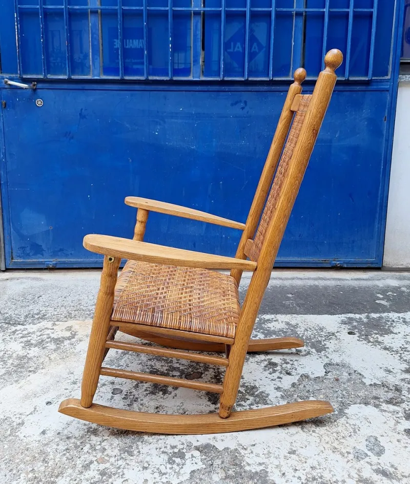Hot Pamono Vintage Rocking Chair in Oak and Rattan, 1960s