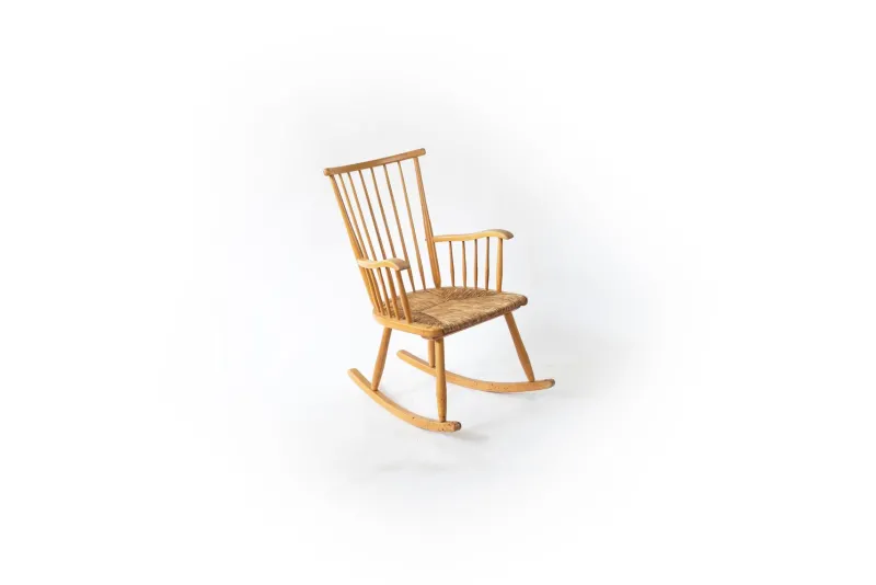 Pamono Vintage Rocking Chair in Rattan and Wood> Rocking Chairs