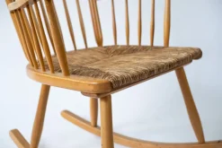 Pamono Vintage Rocking Chair in Rattan and Wood><noscript><img width=