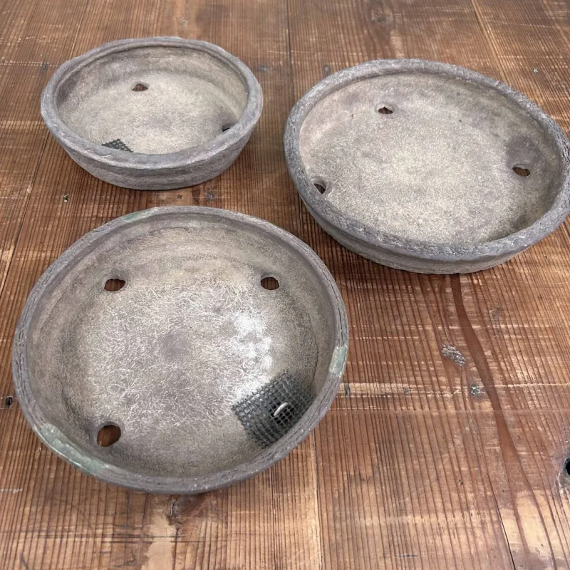 Pamono Vintage Round Bonsai Pots, Japan, 1950s, Set of 3> Garden Accessories