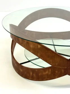 New Pamono Vintage Round Coffee Table with Sculptural Wooden Frame, 1970s