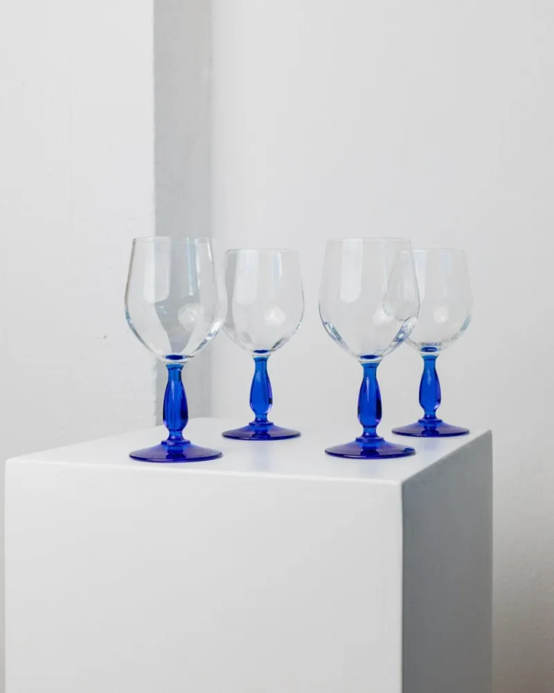 New Pamono Vintage Royal Blue Wine Glasses from MCM, Italy, 1980s, Set of 4