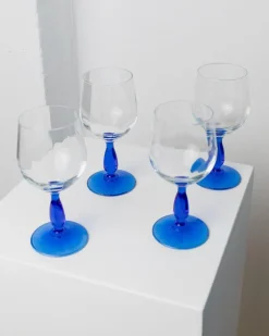 New Pamono Vintage Royal Blue Wine Glasses from MCM, Italy, 1980s, Set of 4