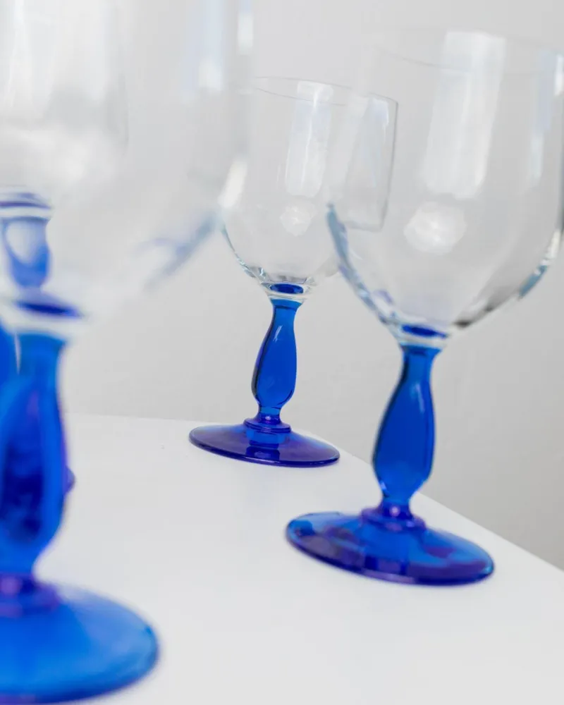 New Pamono Vintage Royal Blue Wine Glasses from MCM, Italy, 1980s, Set of 4