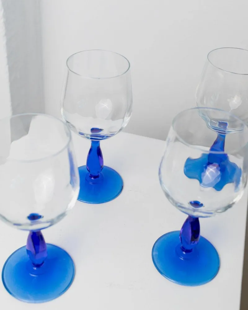 New Pamono Vintage Royal Blue Wine Glasses from MCM, Italy, 1980s, Set of 4