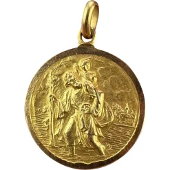 Pamono Vintage Saint Christopher 18k Yellow Gold Charm Pendant, 1950s