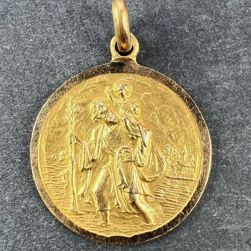 Pamono Vintage Saint Christopher 18k Yellow Gold Charm Pendant, 1950s