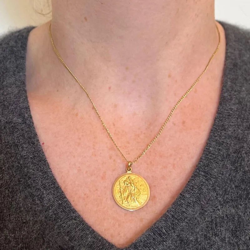 Pamono Vintage Saint Christopher 18k Yellow Gold Charm Pendant, 1950s