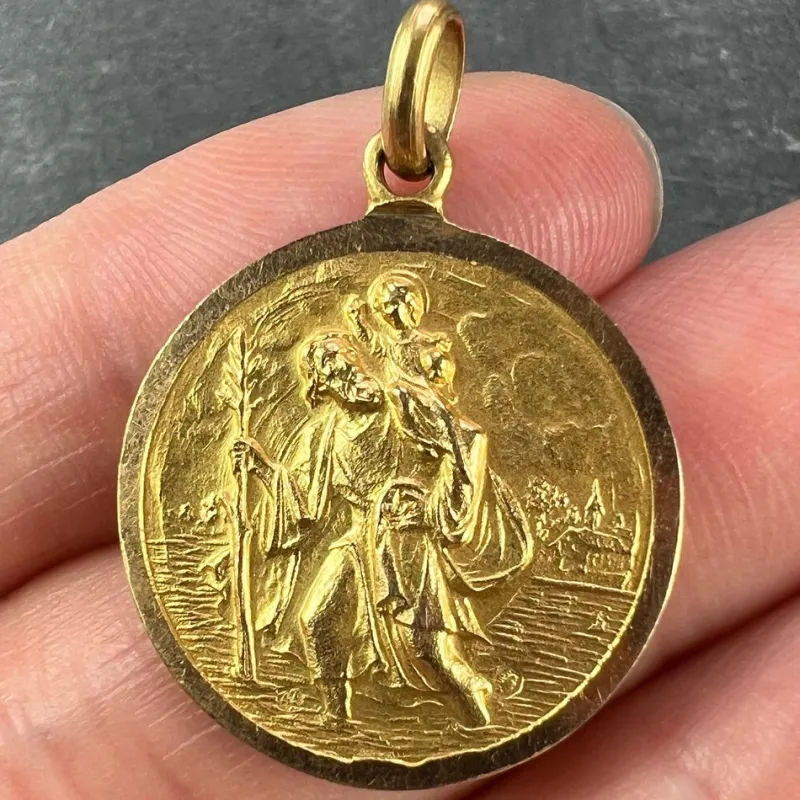 Pamono Vintage Saint Christopher 18k Yellow Gold Charm Pendant, 1950s