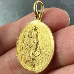 Pamono Vintage Saint Christopher 18k Yellow Gold Charm Pendant, 1950s