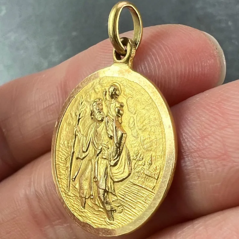 Pamono Vintage Saint Christopher 18k Yellow Gold Charm Pendant, 1950s