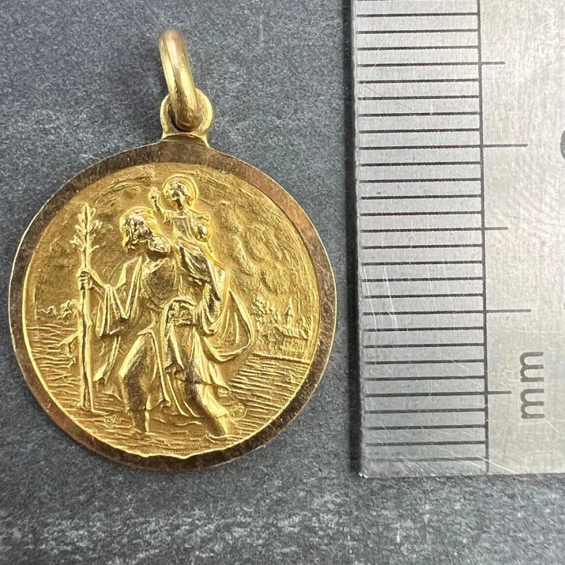 Pamono Vintage Saint Christopher 18k Yellow Gold Charm Pendant, 1950s