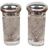Pamono Vintage Salt and Pepper Cruet Set in Cut Crystal Glass and Silver Plated, 1960s, Set of 2> Salt & Pepper Shakers