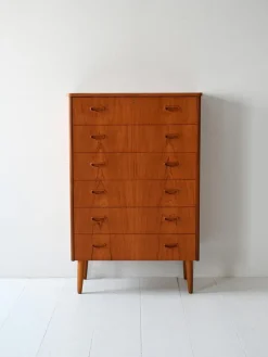 Pamono Vintage Scandinavian Flamed Teak Chest of Drawers, 1950s> Dressers, Commodes & Chests