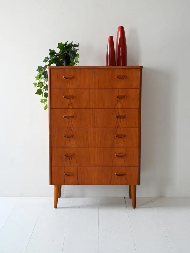 Pamono Vintage Scandinavian Flamed Teak Chest of Drawers, 1950s> Dressers, Commodes & Chests