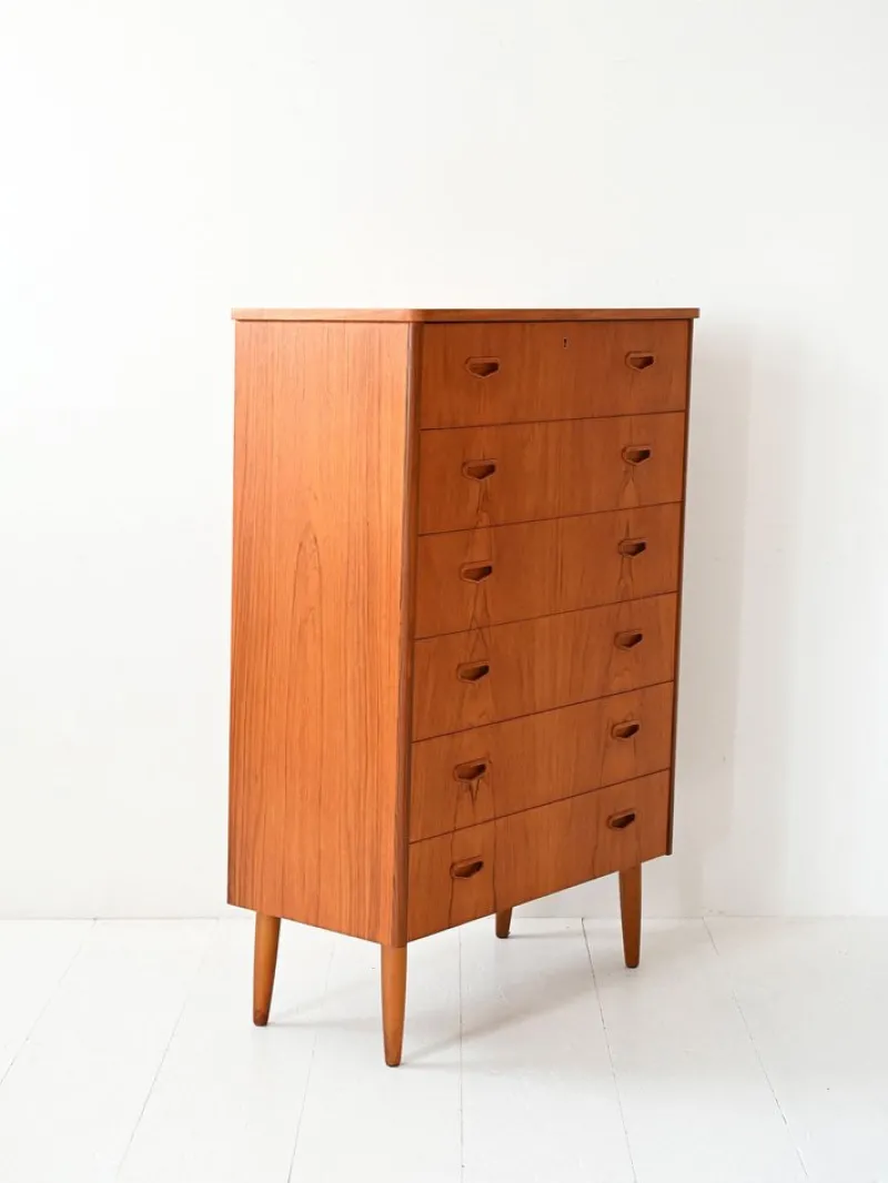Pamono Vintage Scandinavian Flamed Teak Chest of Drawers, 1950s> Dressers, Commodes & Chests
