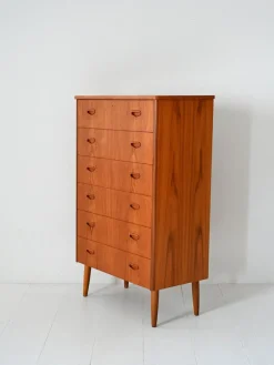 Pamono Vintage Scandinavian Flamed Teak Chest of Drawers, 1950s><noscript><img width=